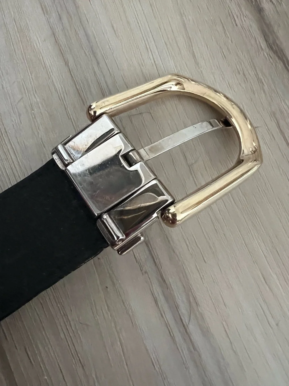 Vintage Gucci Brown Leather Croco Belt Gold and Silver Buckle Accents